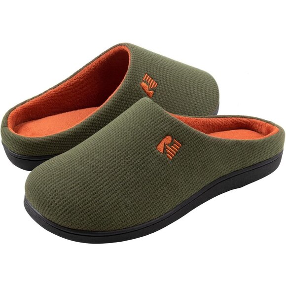 Men's Hunter Green Original Two Tone Memory Foam Slipper With Sturdy Rubber Sole - Picture 1 of 6